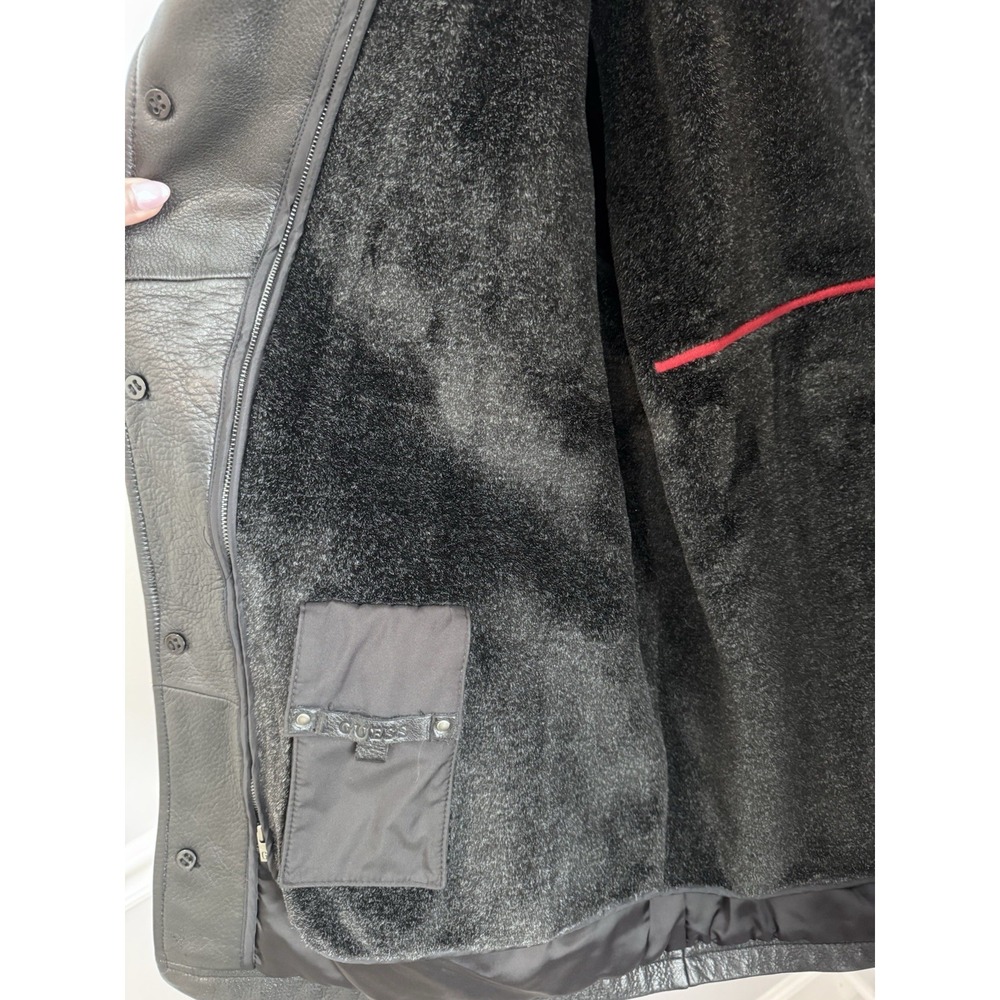 Guess Men's Pebble Grain Heavyweight Leather Zip Out Liner Jacket Black Large - Picture 5 of 16